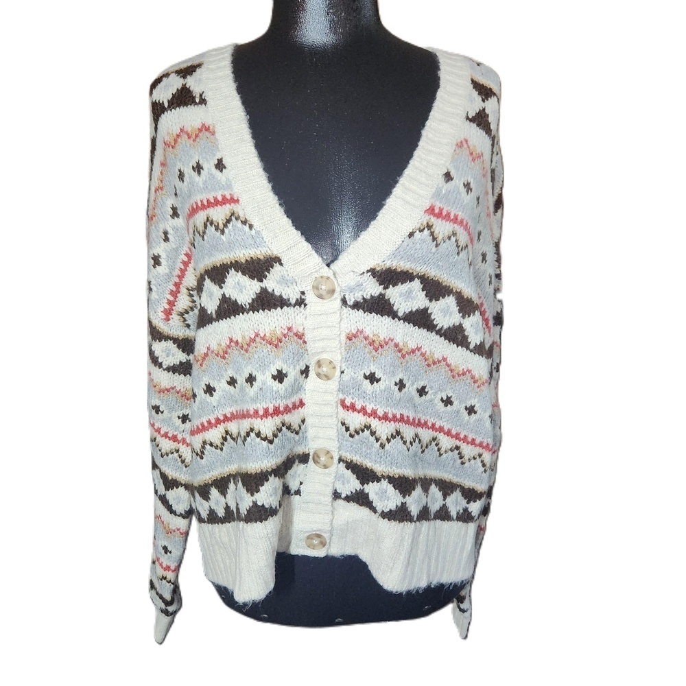 American Eagle Cream Knit V Neck Cardigan Medium